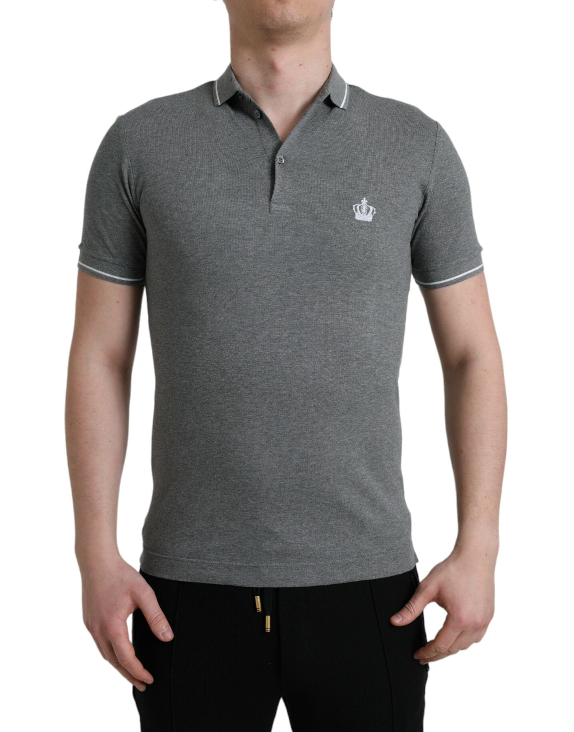 Dolce & Gabbana Gray Collared Short Sleeve Crown T-shirt Dolce & Gabbana