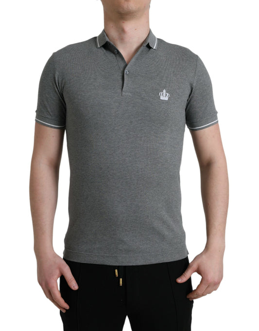 Dolce & Gabbana Gray Collared Short Sleeve Crown T-shirt Dolce & Gabbana