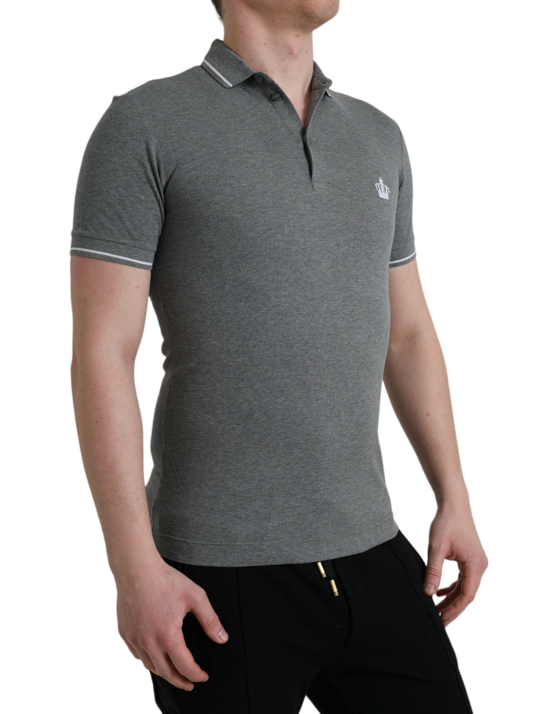 Dolce & Gabbana Gray Collared Short Sleeve Crown T-shirt Dolce & Gabbana