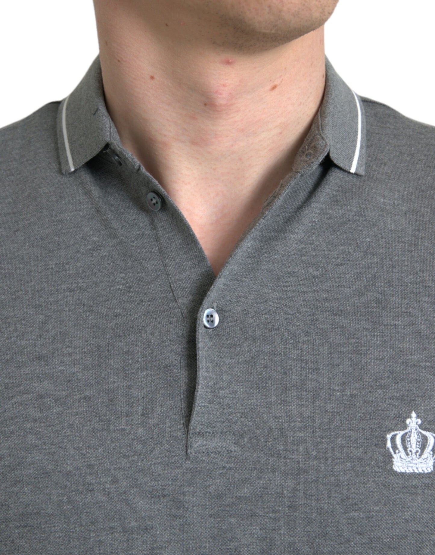Dolce & Gabbana Gray Collared Short Sleeve Crown T-shirt Dolce & Gabbana