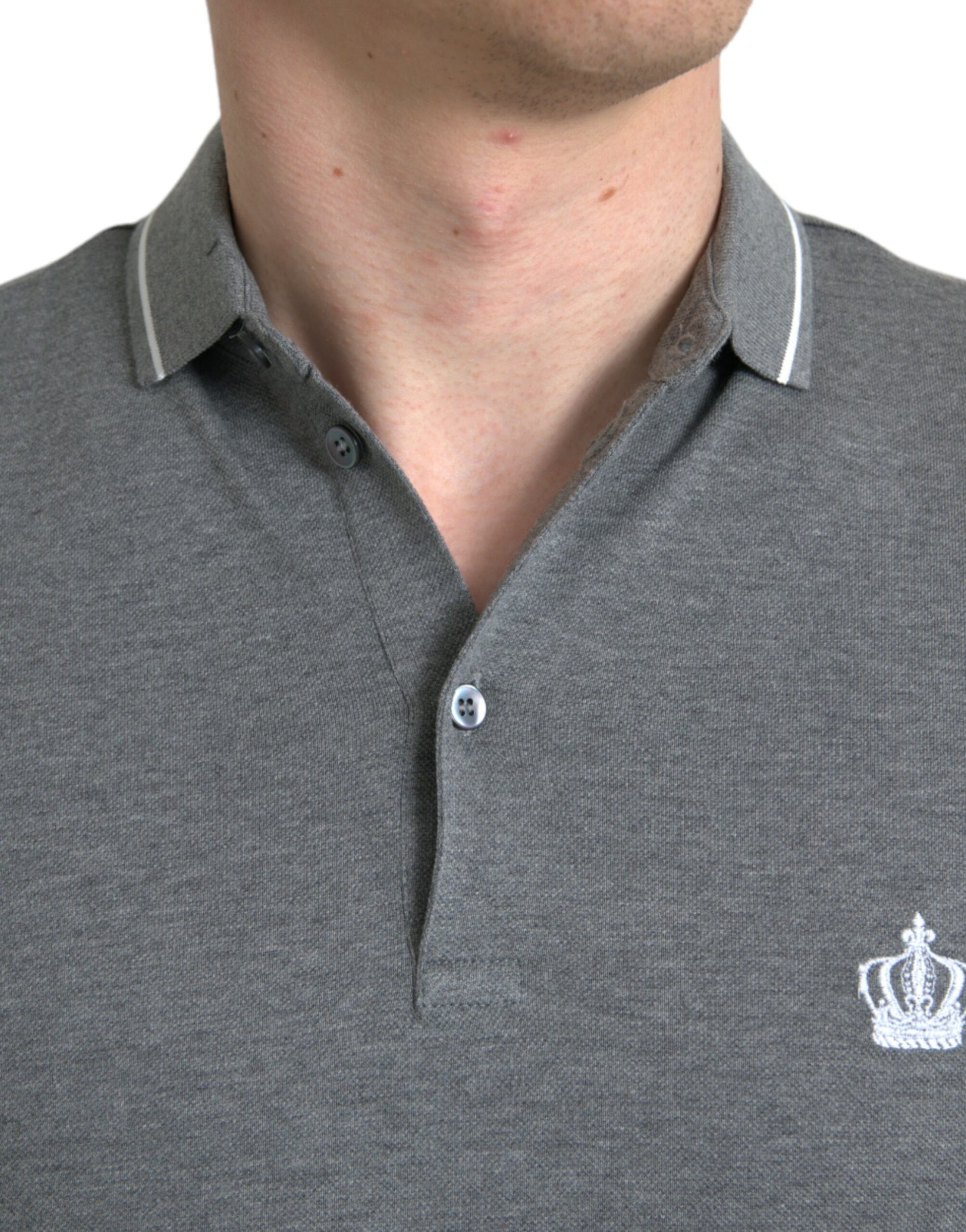 Dolce & Gabbana Gray Collared Short Sleeve Crown T-shirt Dolce & Gabbana