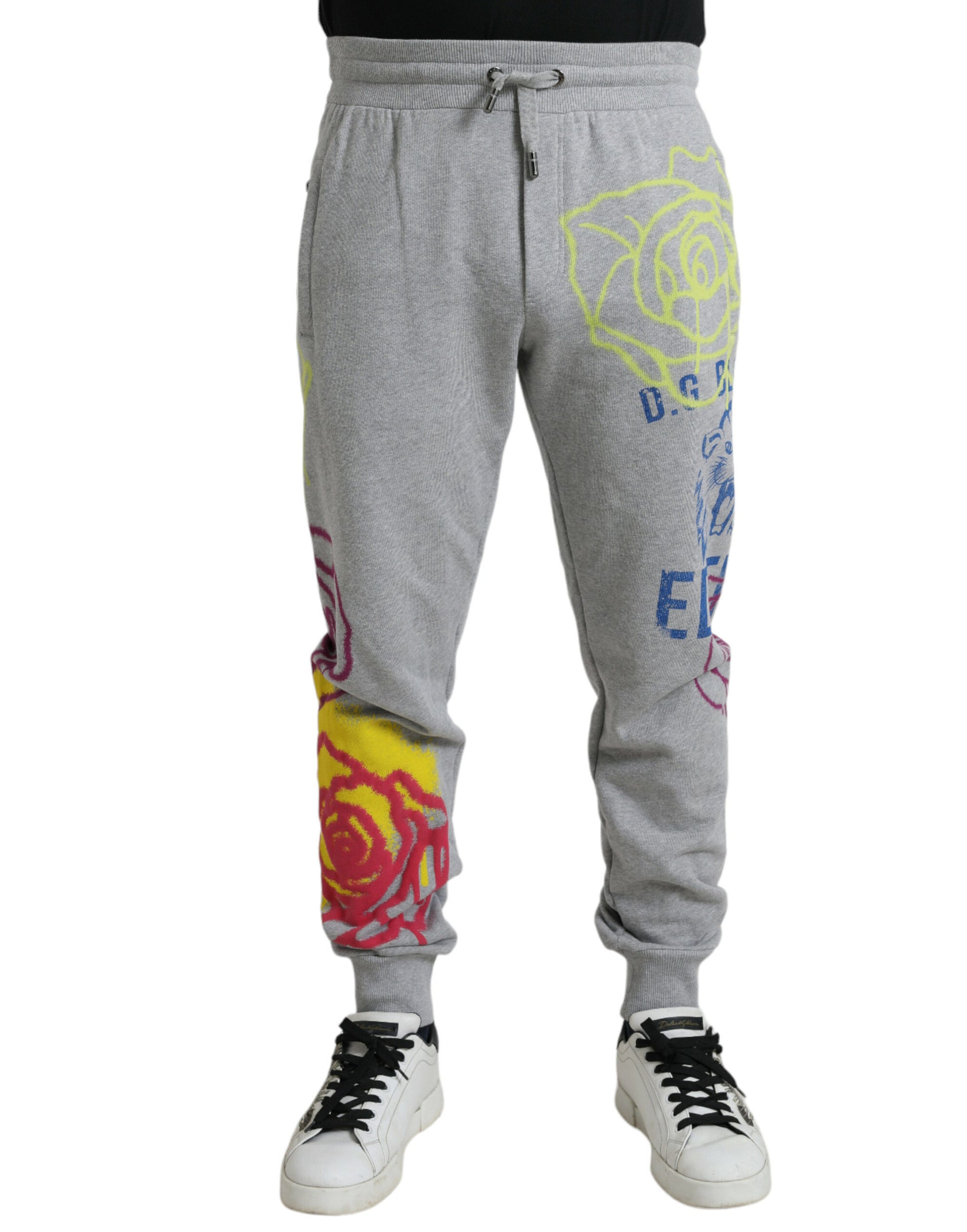Dolce & Gabbana Gray Cotton Graffiti Sweatpants Jogger Pants Dolce & Gabbana