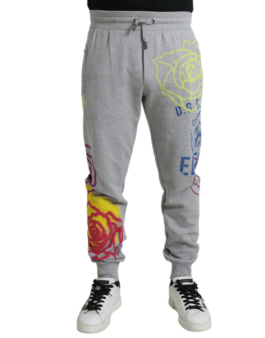 Dolce & Gabbana Gray Cotton Graffiti Sweatpants Jogger Pants Dolce & Gabbana