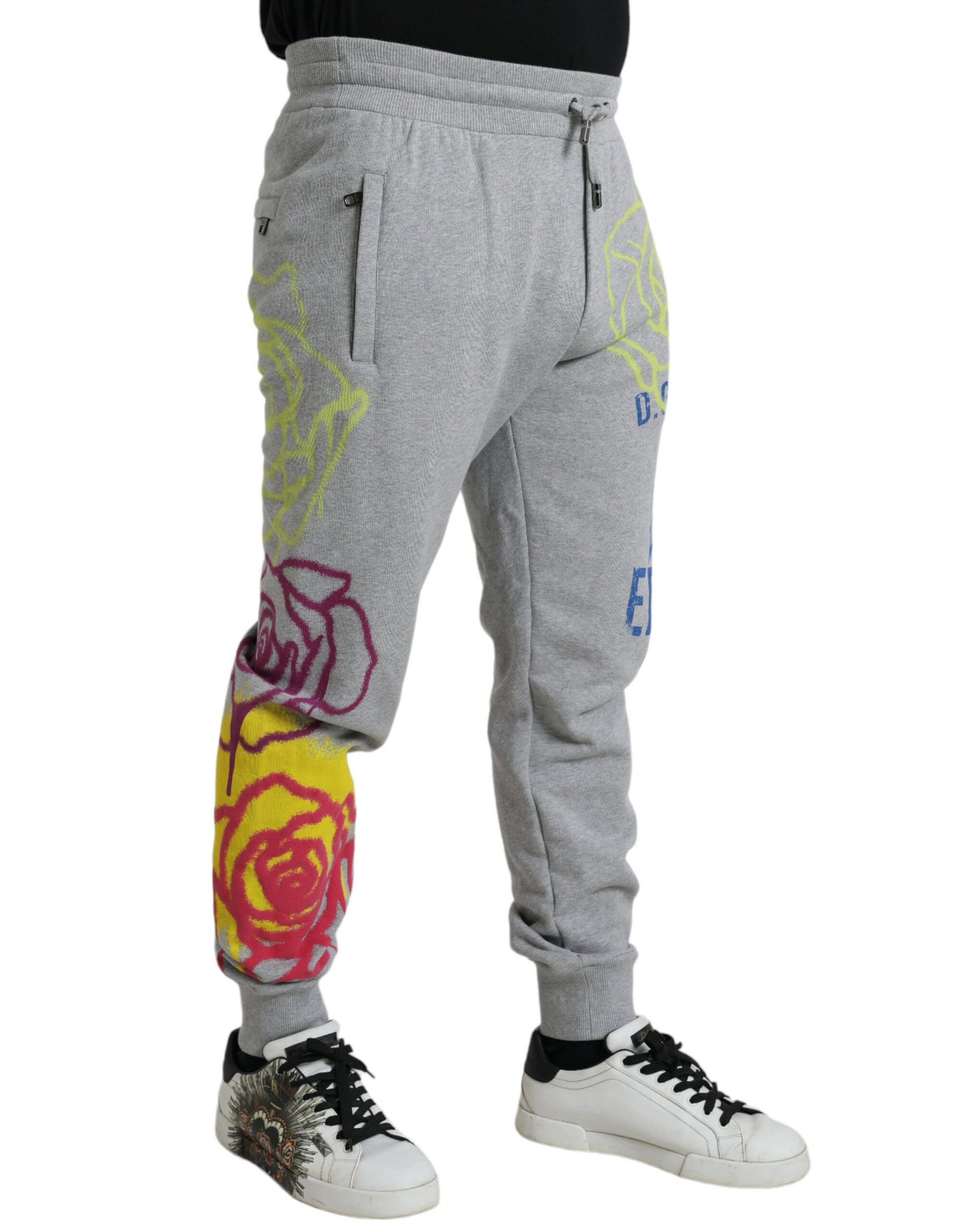 Dolce & Gabbana Gray Cotton Graffiti Sweatpants Jogger Pants Dolce & Gabbana