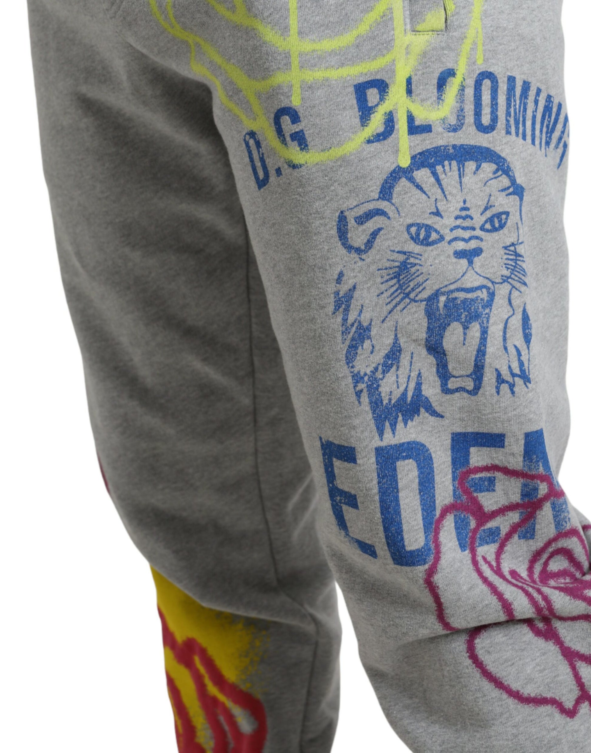 Dolce & Gabbana Gray Cotton Graffiti Sweatpants Jogger Pants Dolce & Gabbana