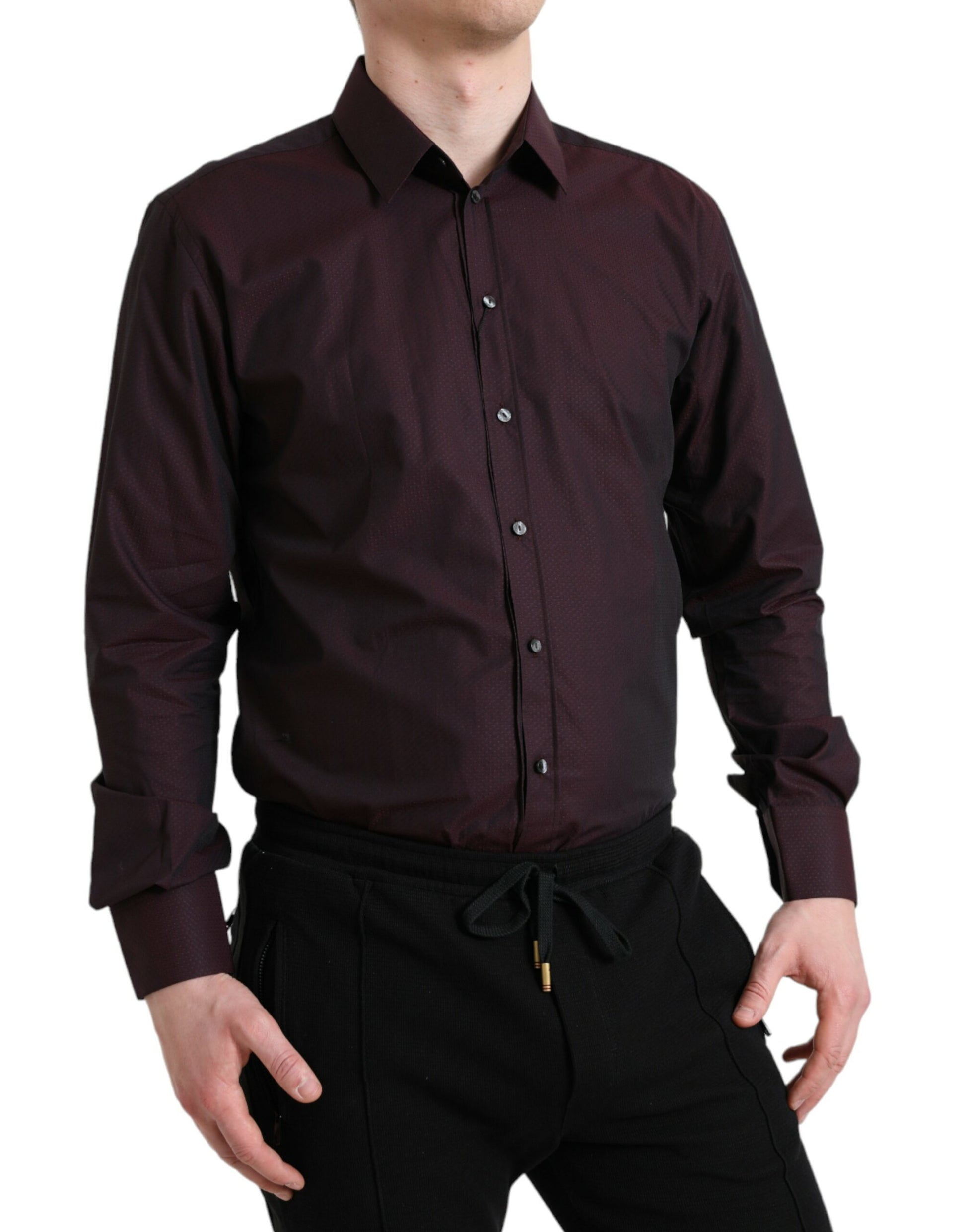 Dolce & Gabbana Maroon Jacquard Formal Dress MARTINI Shirt Dolce & Gabbana