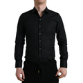 Dolce & Gabbana Black Cotton Stretch Slim Formal Dress Shirt