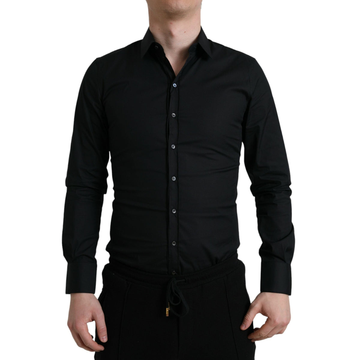 Dolce & Gabbana Black Cotton Stretch Slim Formal Dress Shirt
