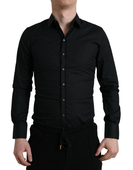 Dolce & Gabbana Black Cotton Stretch Slim Formal Dress Shirt Dolce & Gabbana