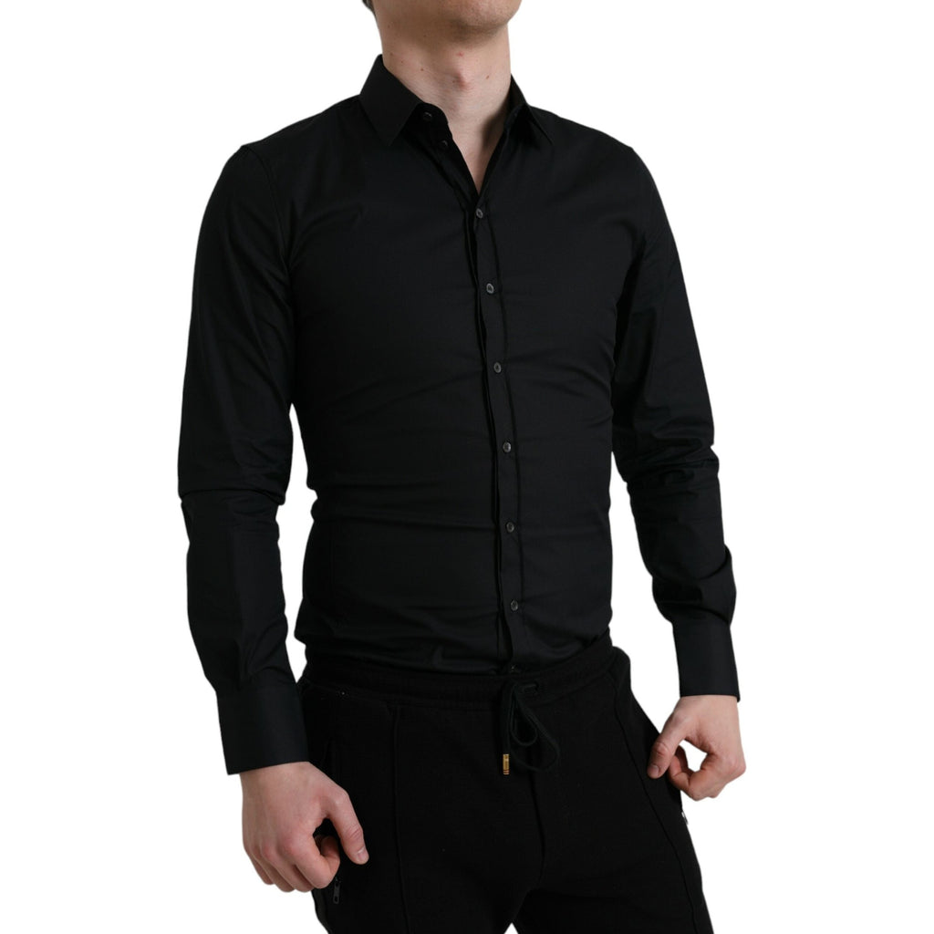 Dolce & Gabbana Black Cotton Stretch Slim Formal Dress Shirt