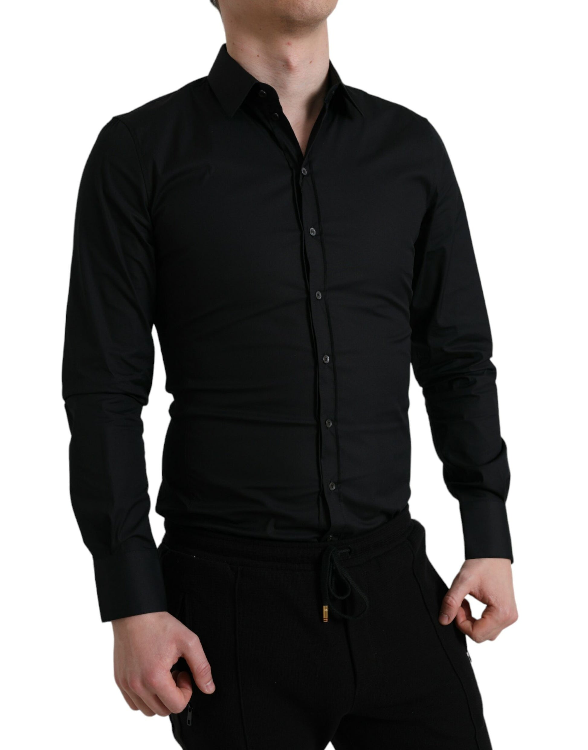 Dolce & Gabbana Black Cotton Stretch Slim Formal Dress Shirt Dolce & Gabbana
