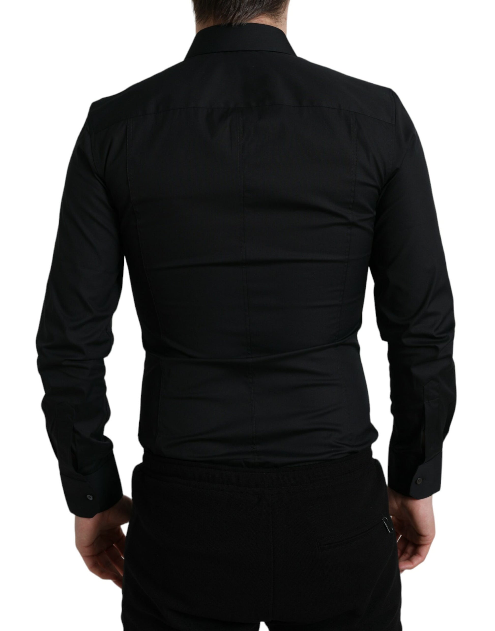 Dolce & Gabbana Black Cotton Stretch Slim Formal Dress Shirt Dolce & Gabbana