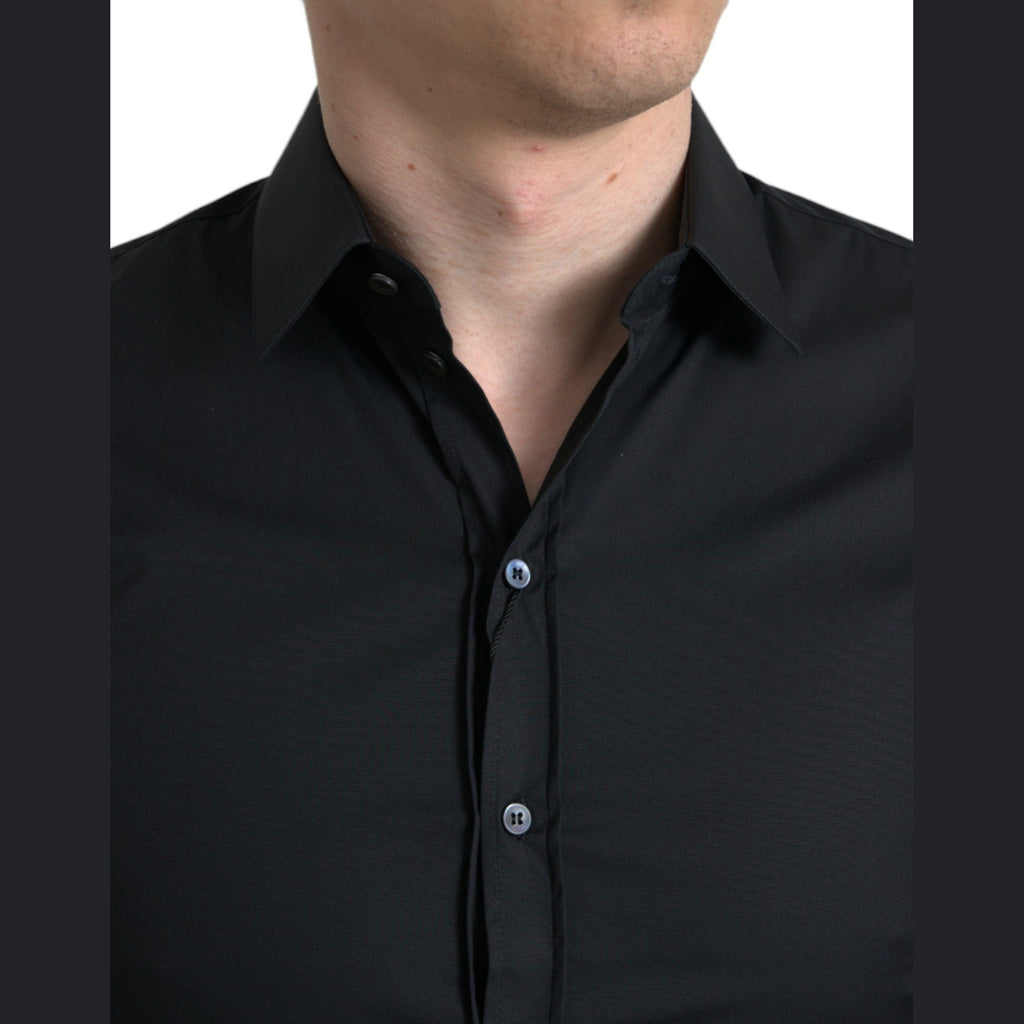 Dolce & Gabbana Black Cotton Stretch Slim Formal Dress Shirt