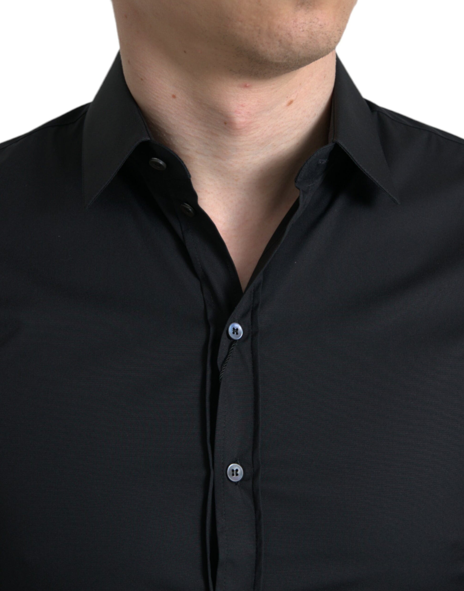 Dolce & Gabbana Black Cotton Stretch Slim Formal Dress Shirt Dolce & Gabbana