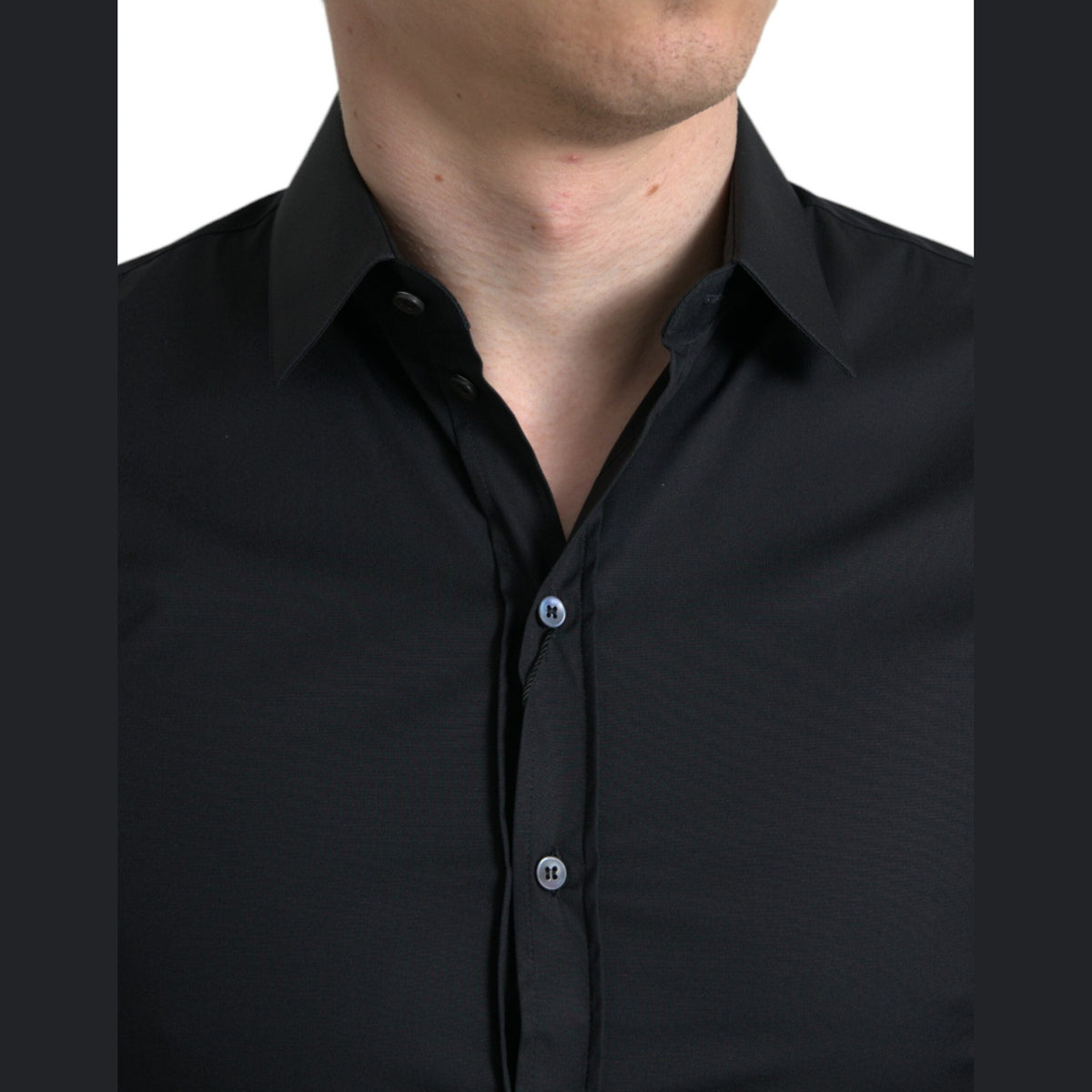 Dolce & Gabbana Black Cotton Stretch Slim Formal Dress Shirt