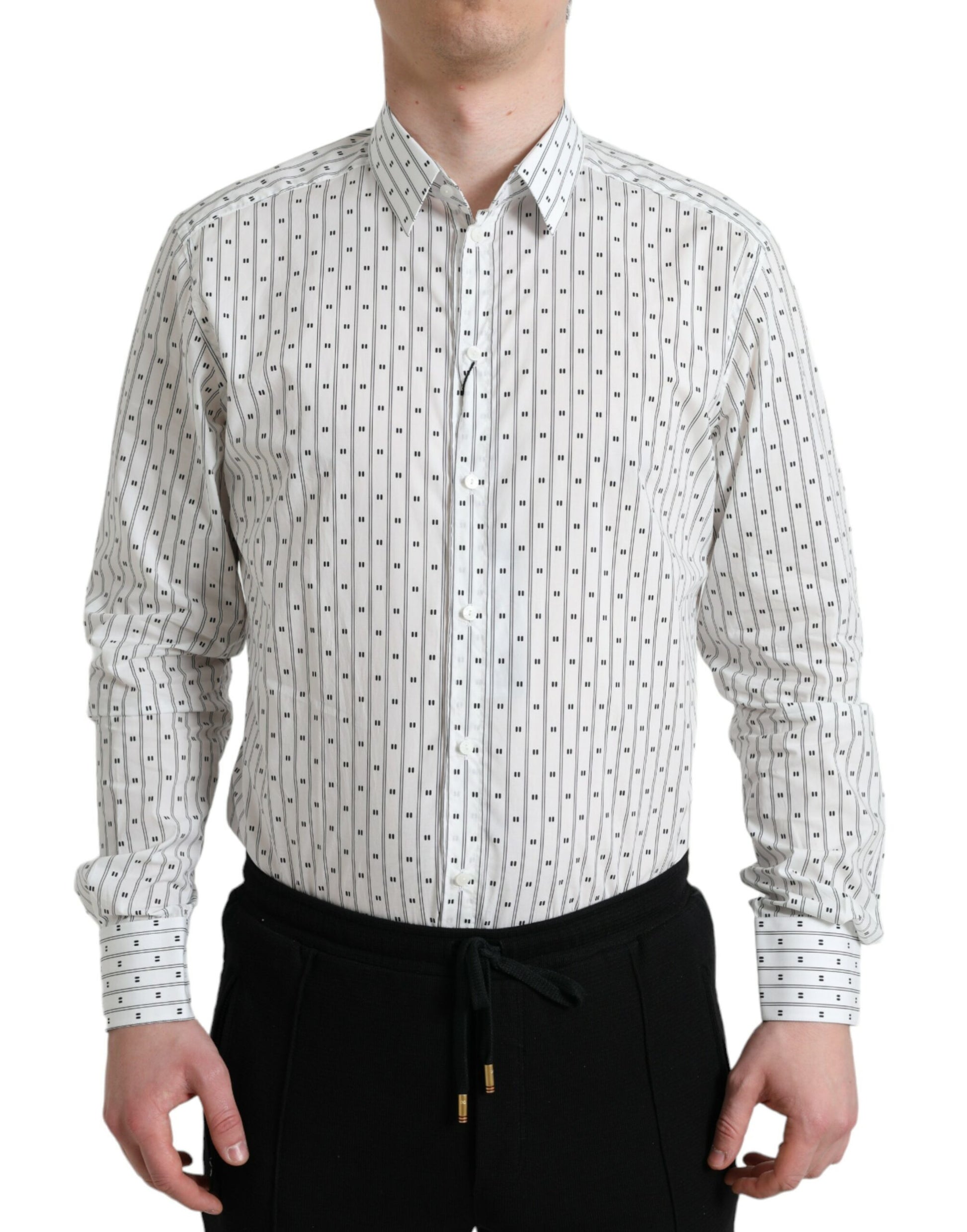 Dolce & Gabbana White Patterned Men GOLD Formal Dress Shirt Dolce & Gabbana