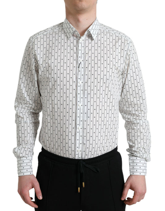 Dolce & Gabbana White Patterned Men GOLD Formal Dress Shirt Dolce & Gabbana