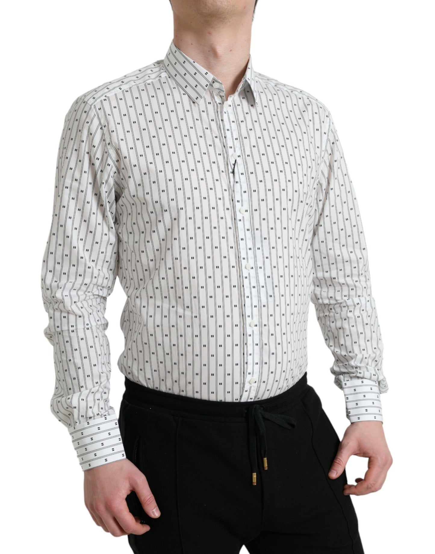 Dolce & Gabbana White Patterned Men GOLD Formal Dress Shirt Dolce & Gabbana