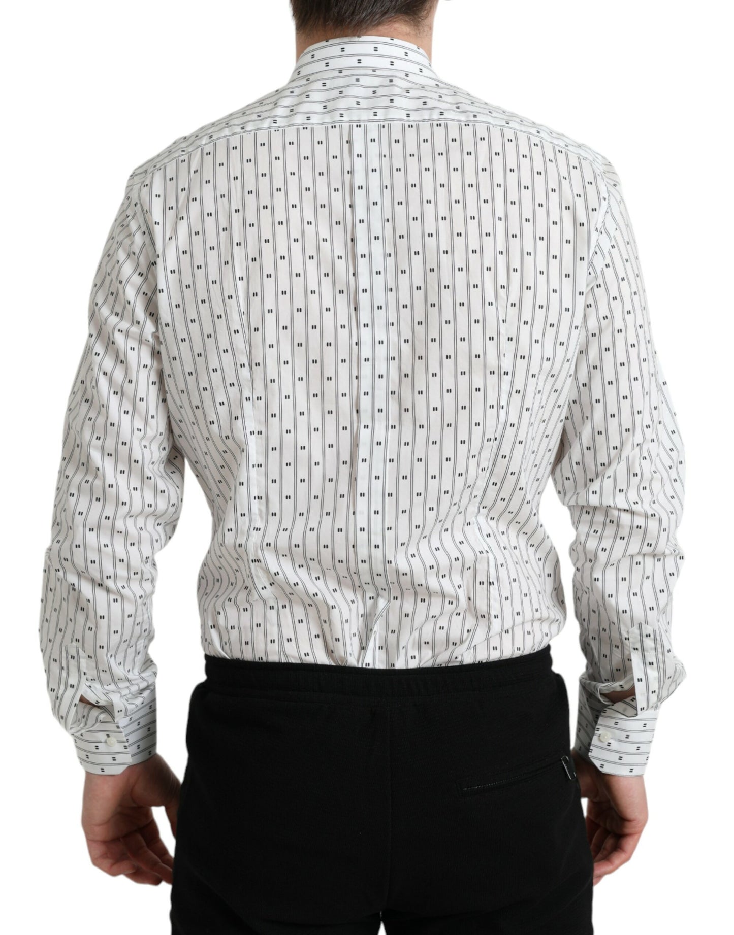 Dolce & Gabbana White Patterned Men GOLD Formal Dress Shirt Dolce & Gabbana