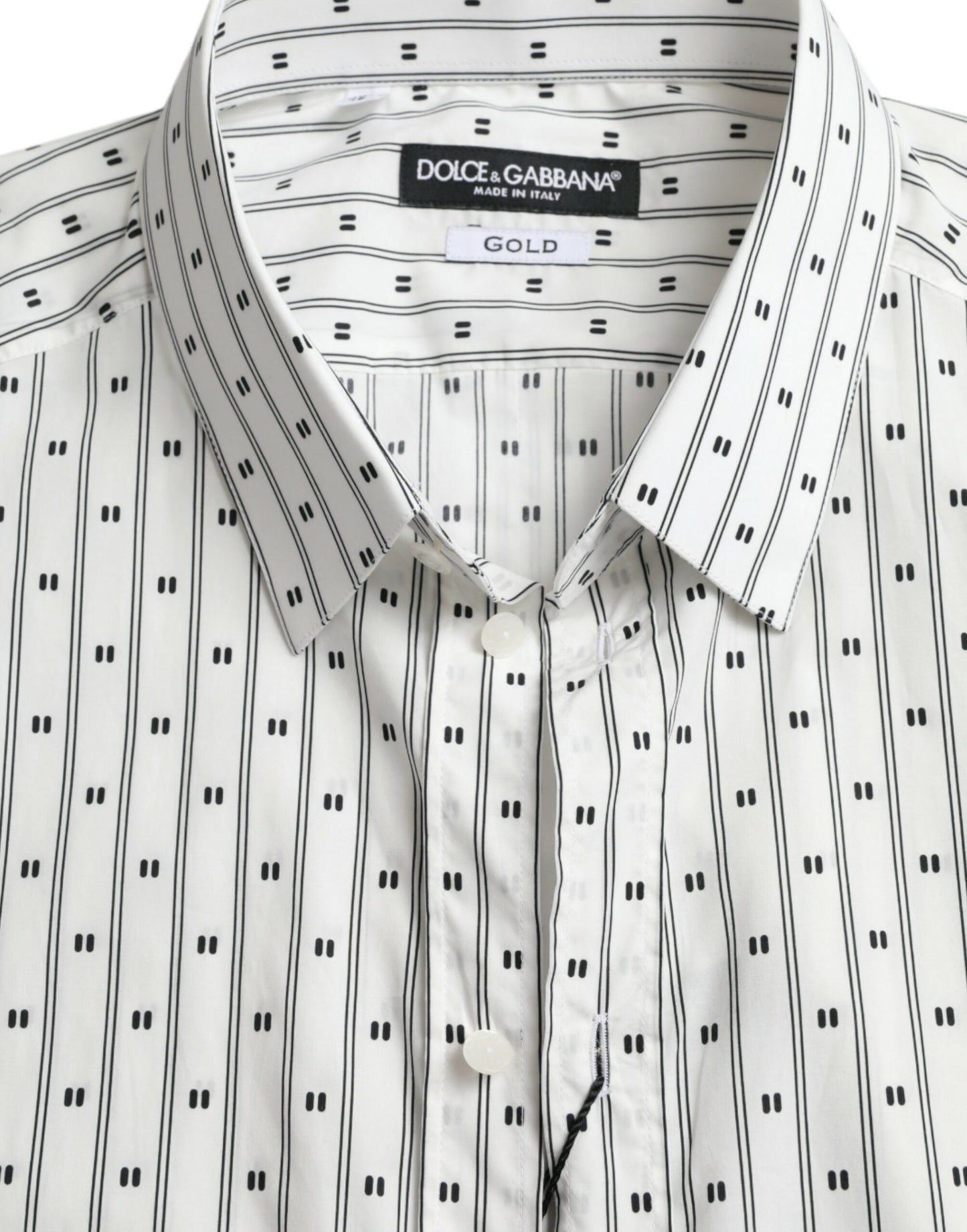 Dolce & Gabbana White Patterned Men GOLD Formal Dress Shirt Dolce & Gabbana