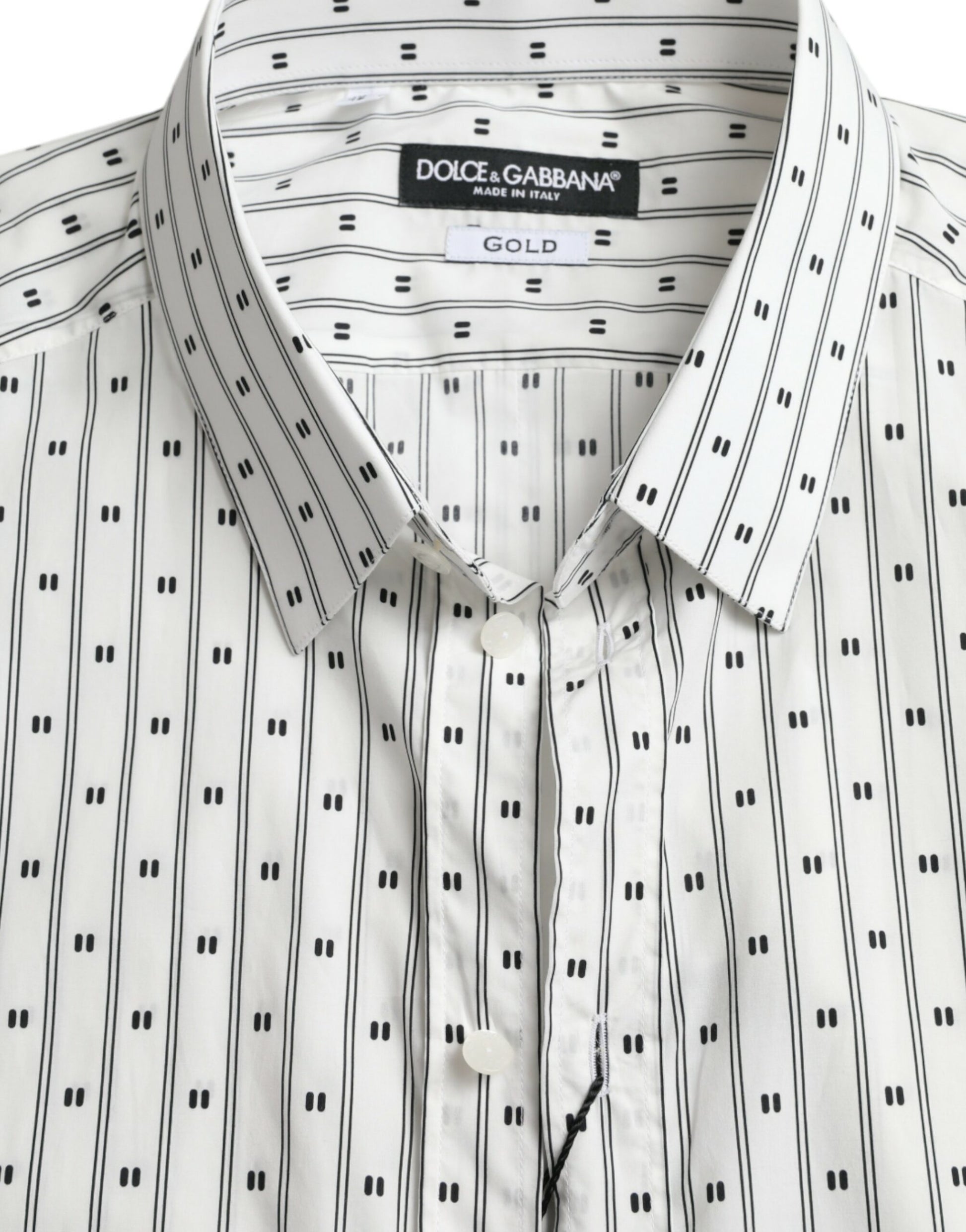 Dolce & Gabbana White Patterned Men GOLD Formal Dress Shirt Dolce & Gabbana