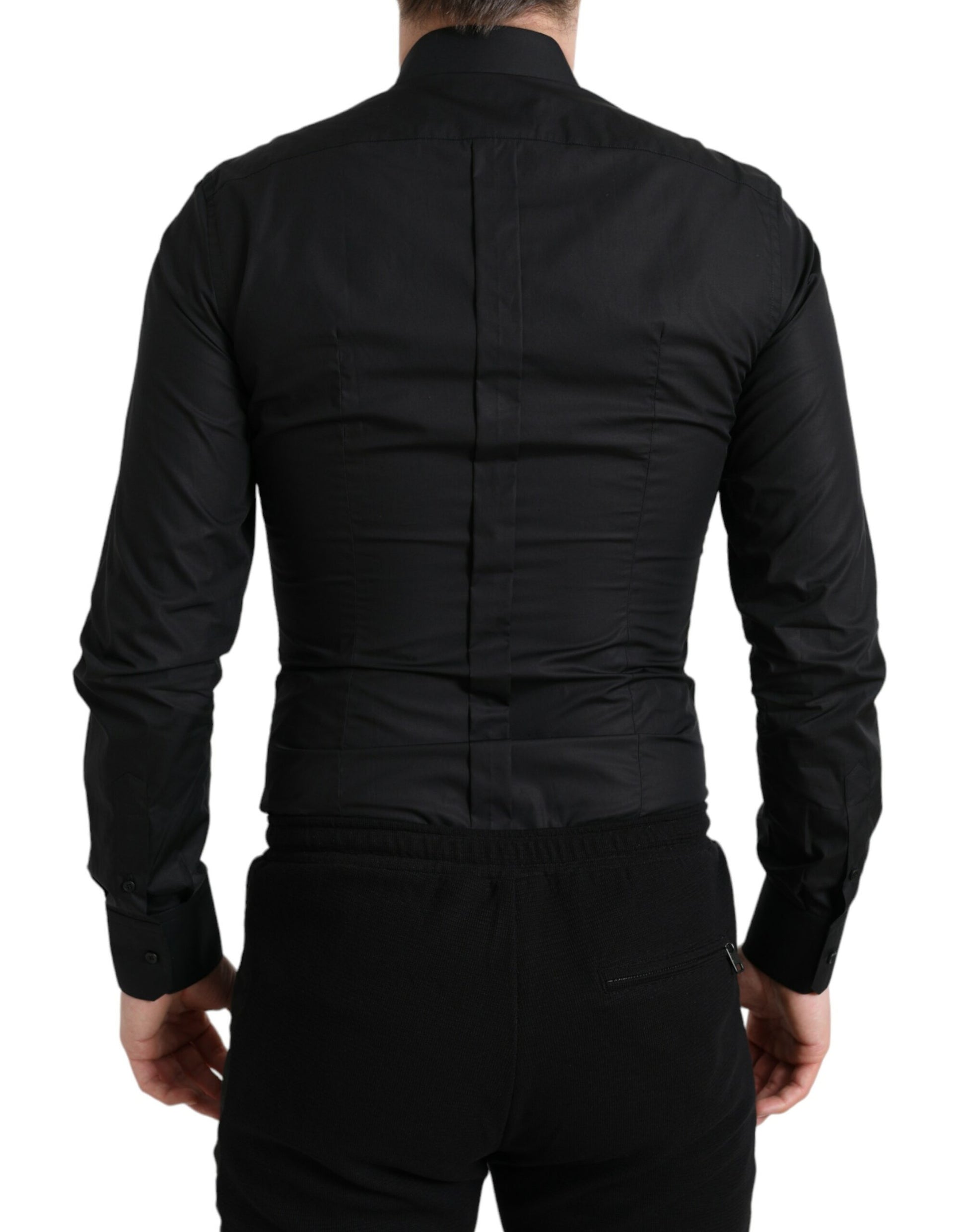 Dolce & Gabbana Black Cotton Logo Formal GOLD Dress Shirt Dolce & Gabbana
