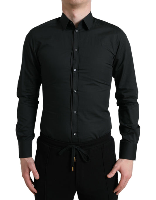 Dolce & Gabbana Black Cotton Silk Formal GOLD Dress Shirt Dolce & Gabbana