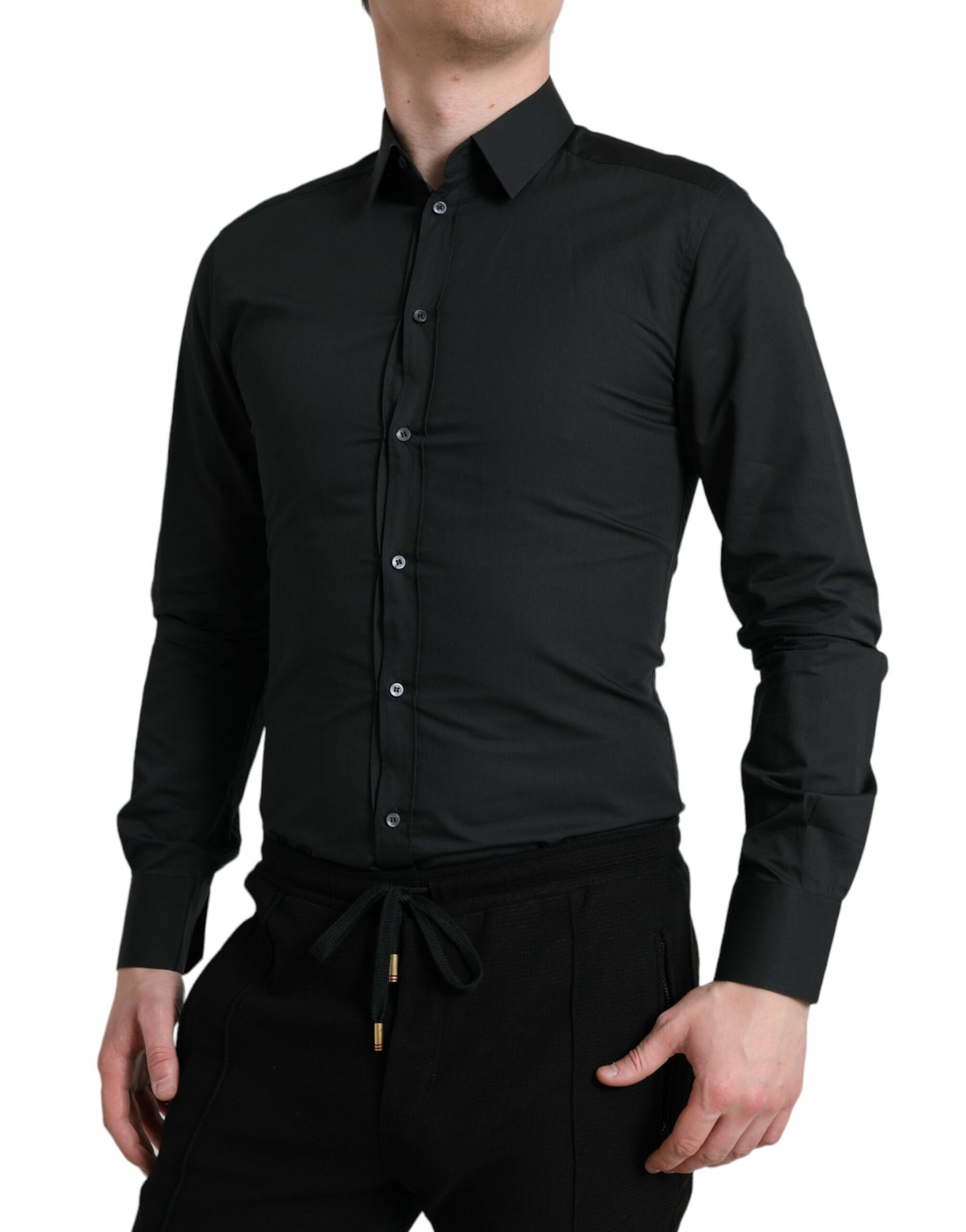 Dolce & Gabbana Black Cotton Silk Formal GOLD Dress Shirt Dolce & Gabbana