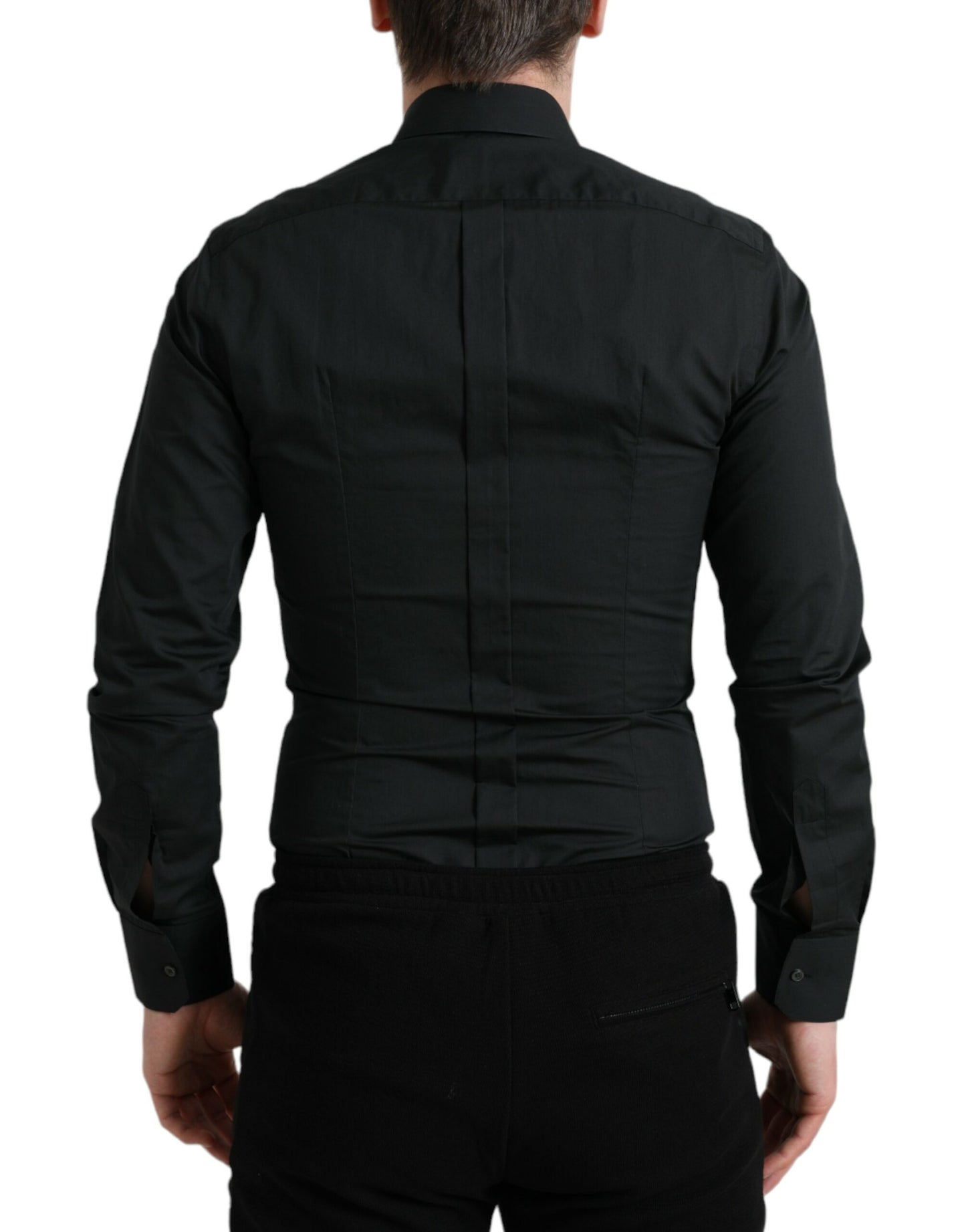 Dolce & Gabbana Black Cotton Silk Formal GOLD Dress Shirt Dolce & Gabbana