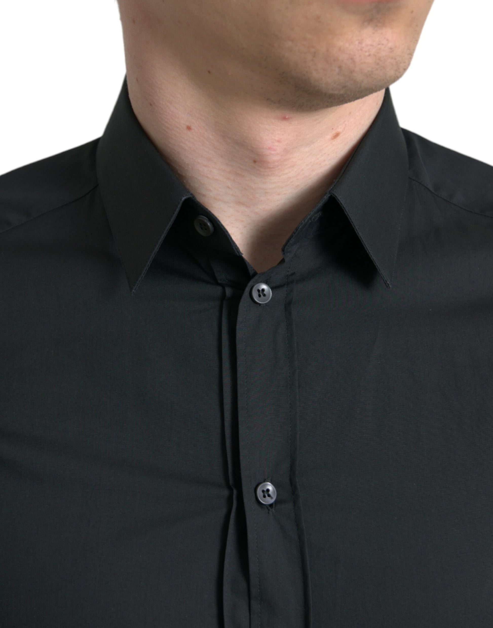 Dolce & Gabbana Black Cotton Silk Formal GOLD Dress Shirt Dolce & Gabbana