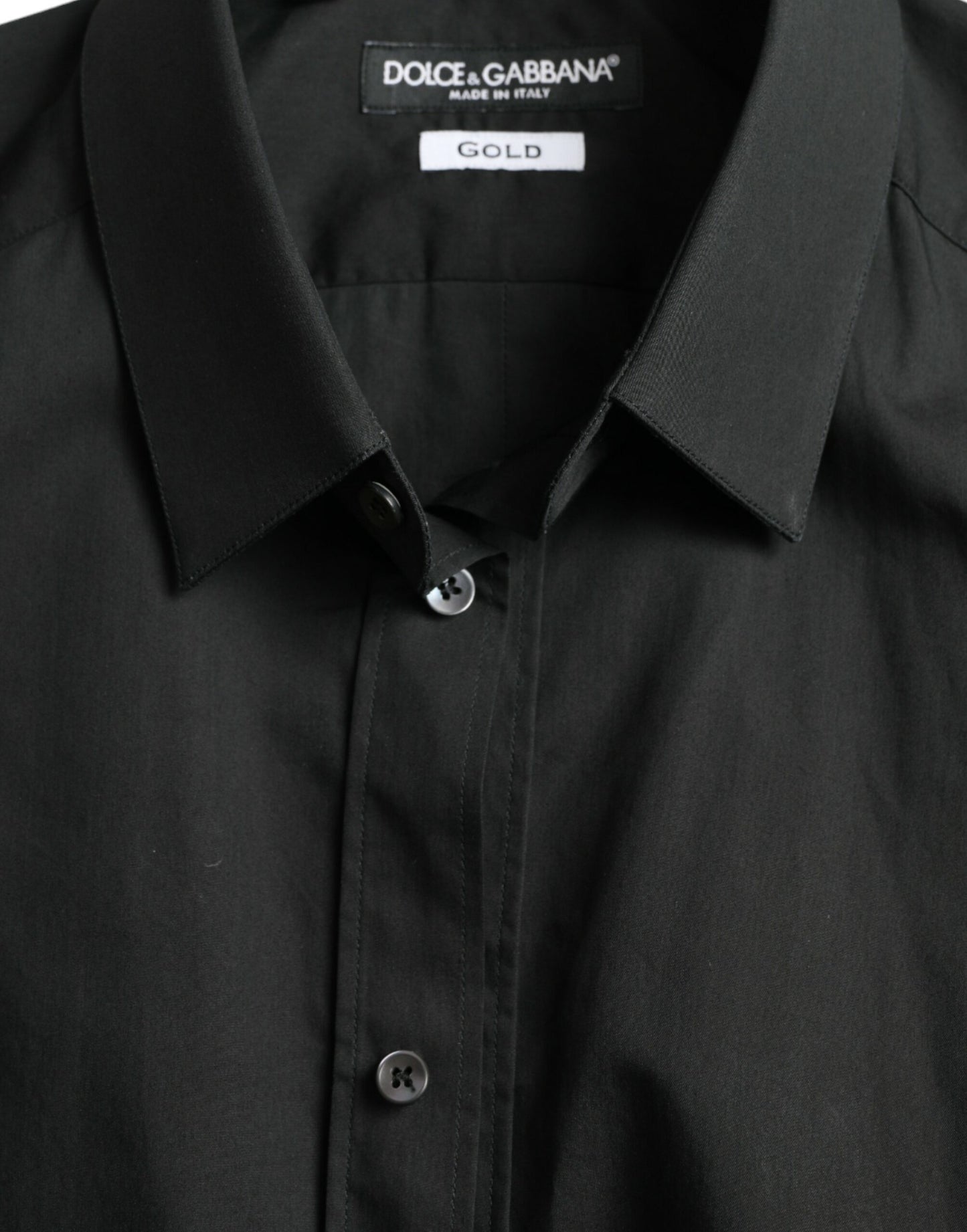 Dolce & Gabbana Black Cotton Silk Formal GOLD Dress Shirt Dolce & Gabbana
