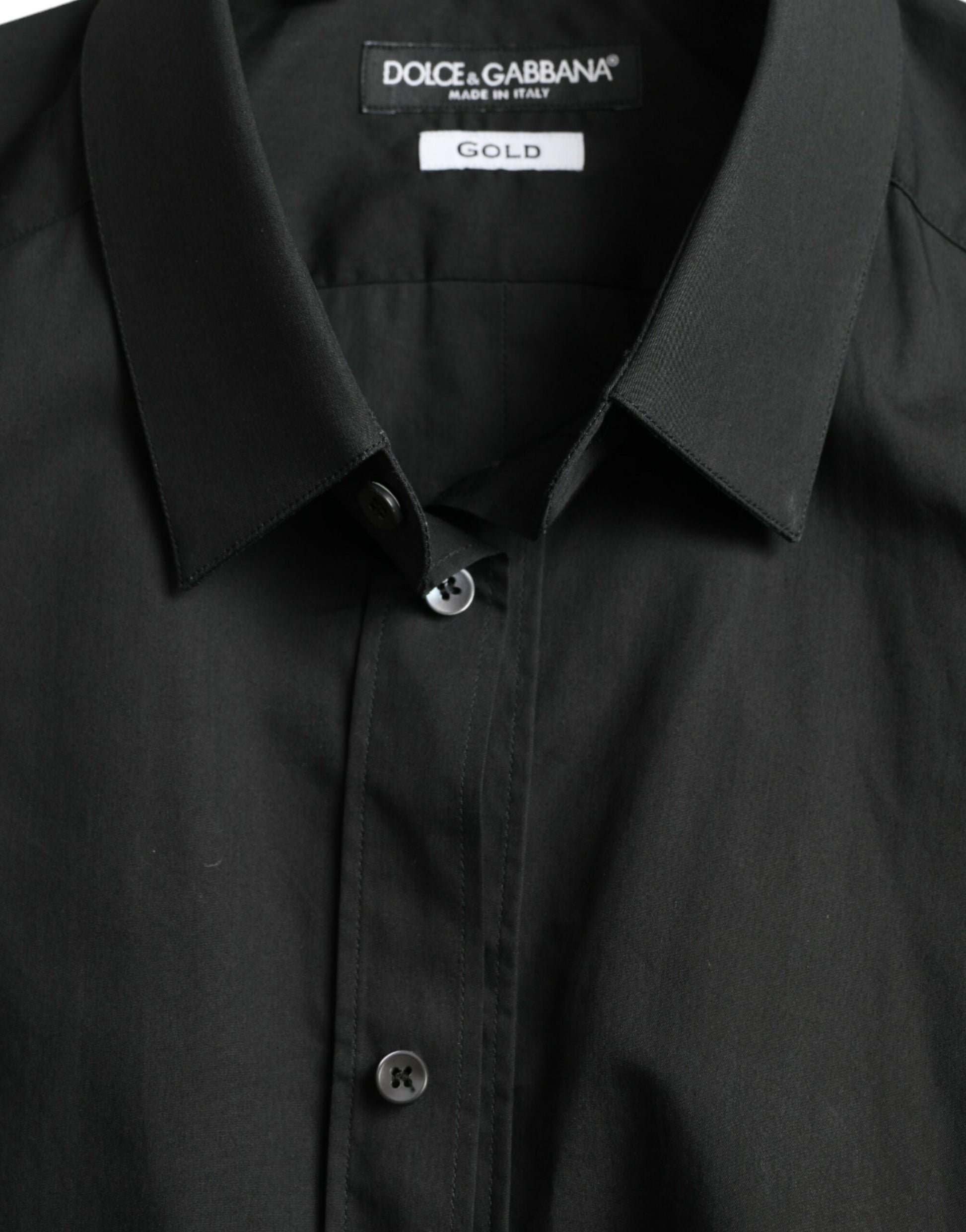 Dolce & Gabbana Black Cotton Silk Formal GOLD Dress Shirt Dolce & Gabbana