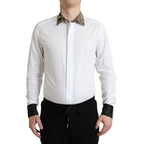 Dolce & Gabbana White Cotton Jacquard Formal GOLD Dress Shirt
