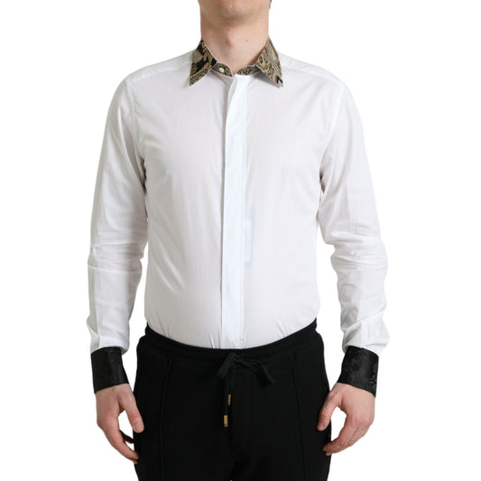Dolce & Gabbana White Cotton Jacquard Formal GOLD Dress Shirt Dolce & Gabbana