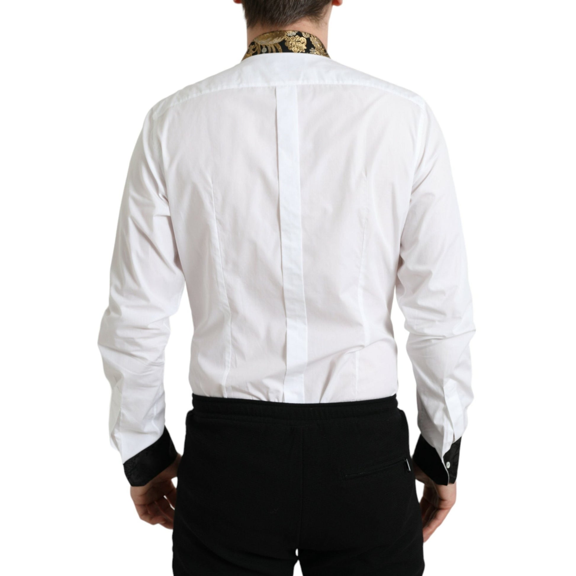 Dolce & Gabbana White Cotton Jacquard Formal GOLD Dress Shirt Dolce & Gabbana