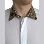 Dolce & Gabbana White Cotton Jacquard Formal GOLD Dress Shirt