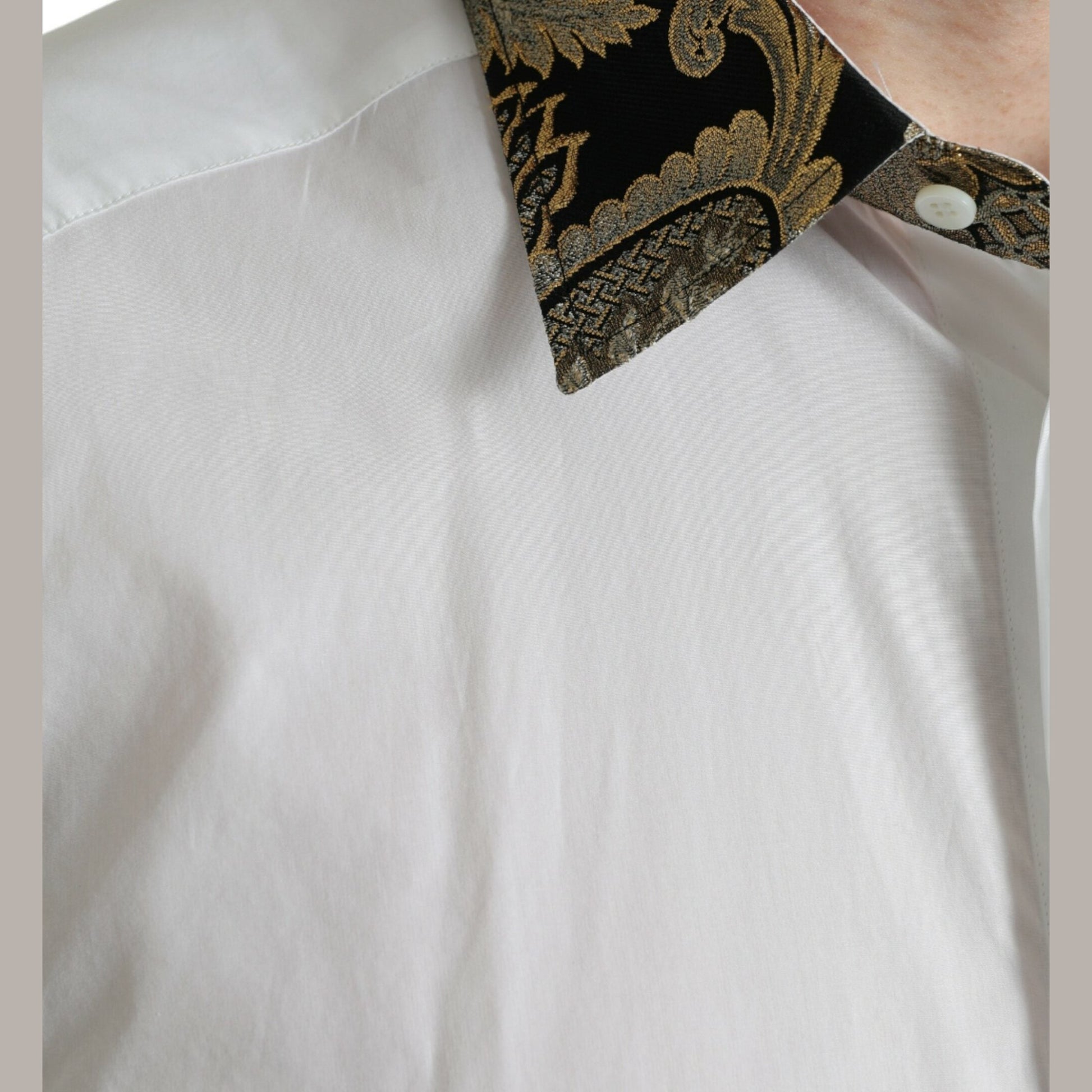 Dolce & Gabbana White Cotton Jacquard Formal GOLD Dress Shirt Dolce & Gabbana