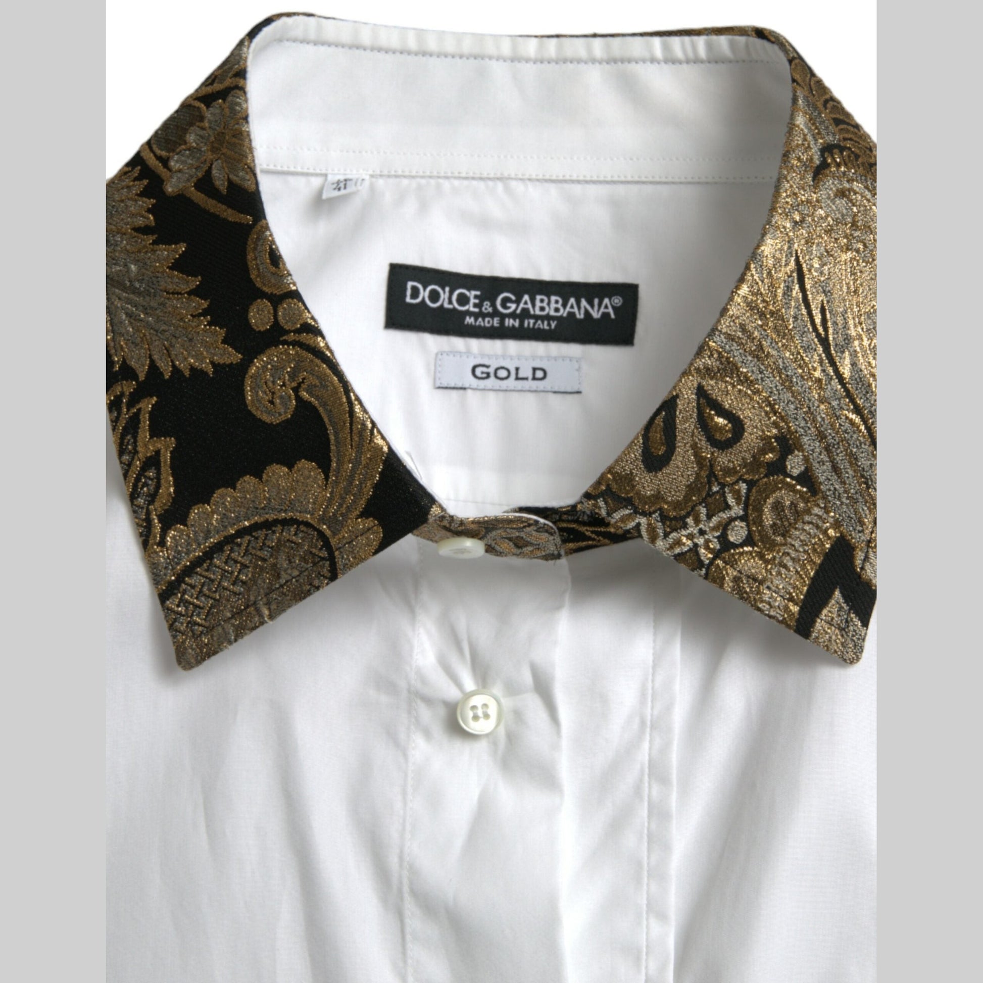Dolce & Gabbana White Cotton Jacquard Formal GOLD Dress Shirt Dolce & Gabbana