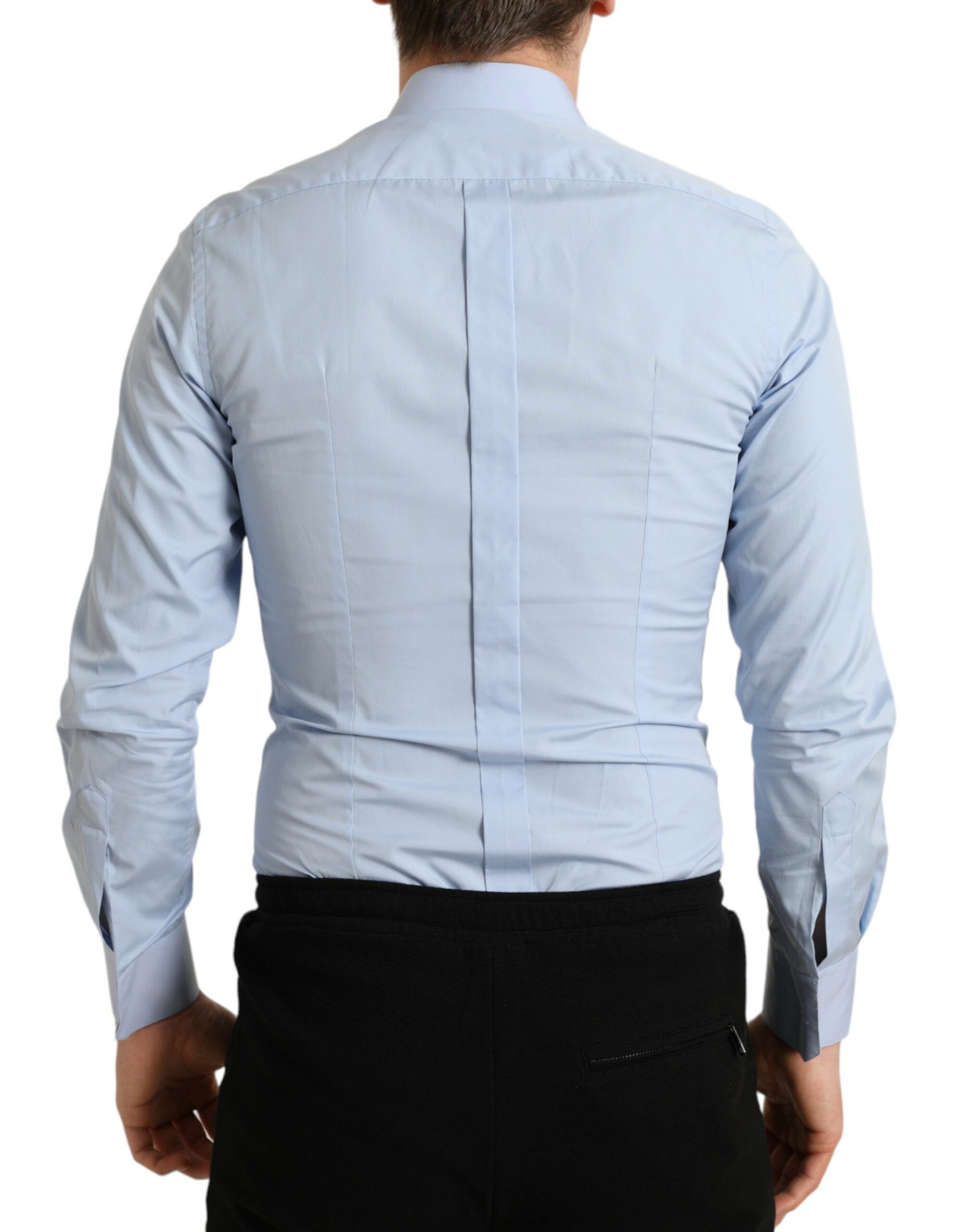 Dolce & Gabbana Sky Blue Cotton Men Formal GOLD Dress Shirt Dolce & Gabbana