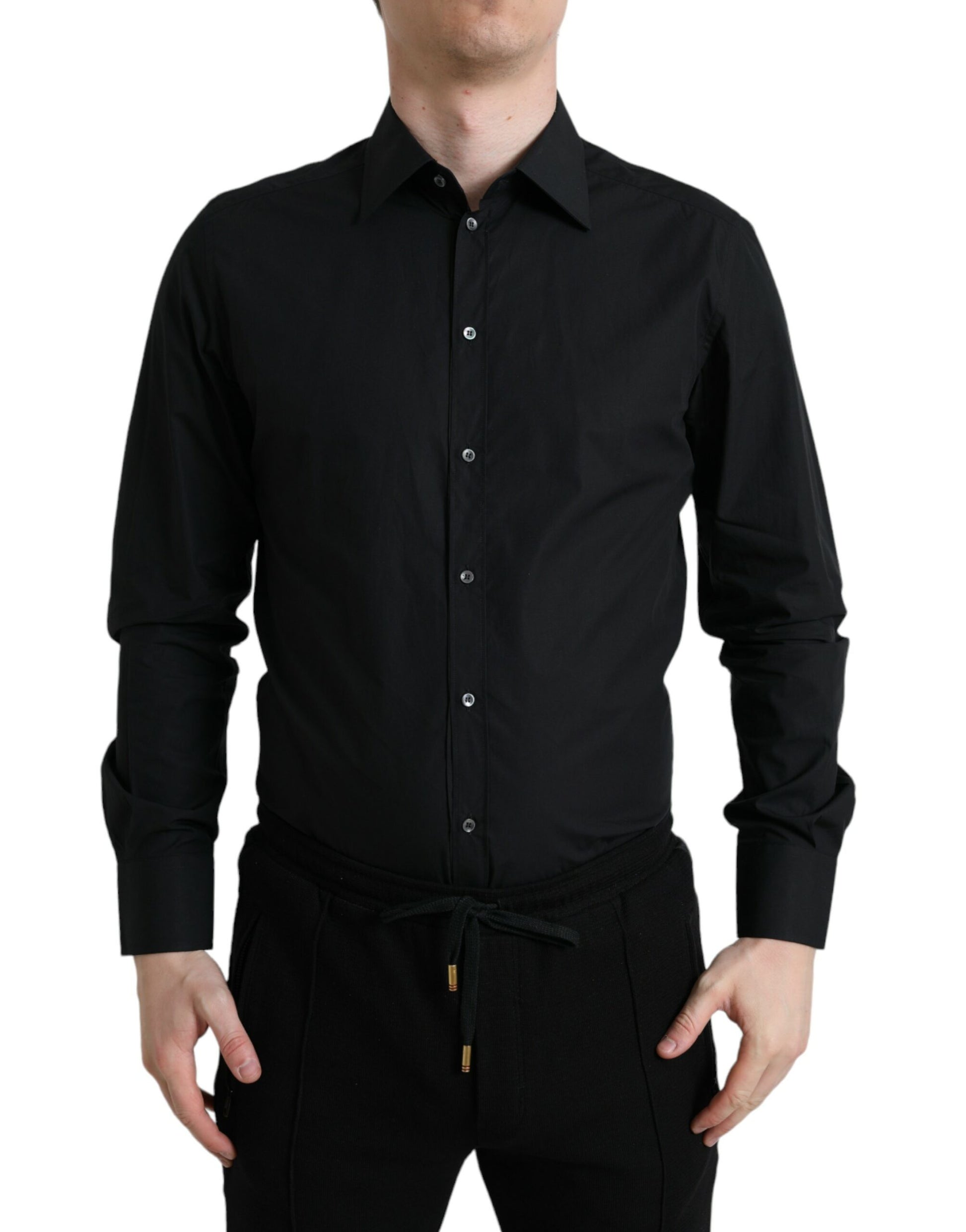 Dolce & Gabbana Black Cotton Men Formal GOLD Dress Shirt Dolce & Gabbana