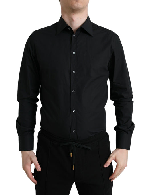 Dolce & Gabbana Black Cotton Men Formal GOLD Dress Shirt Dolce & Gabbana