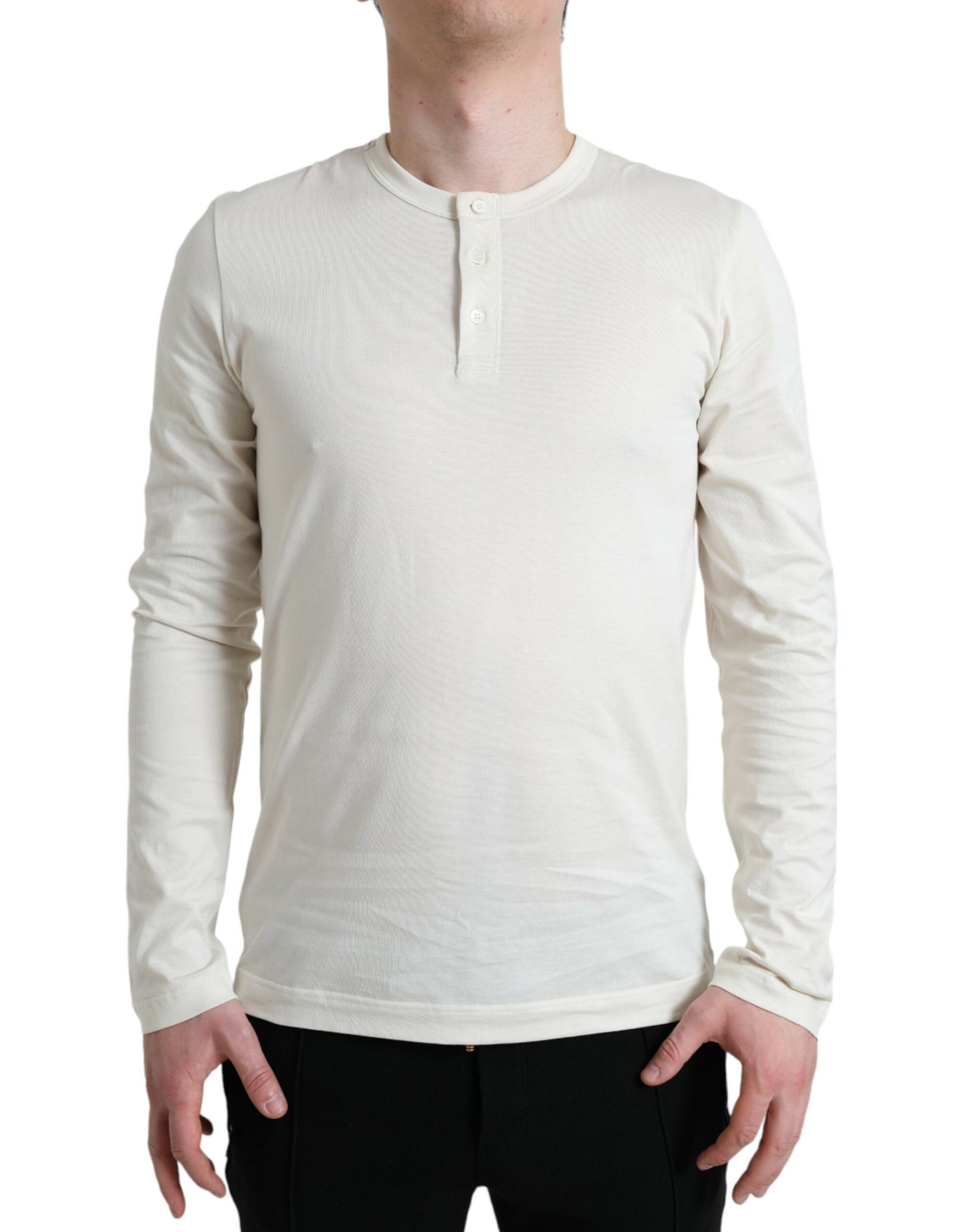 Dolce & Gabbana Off White Cotton Henley Pullover Sweater Dolce & Gabbana