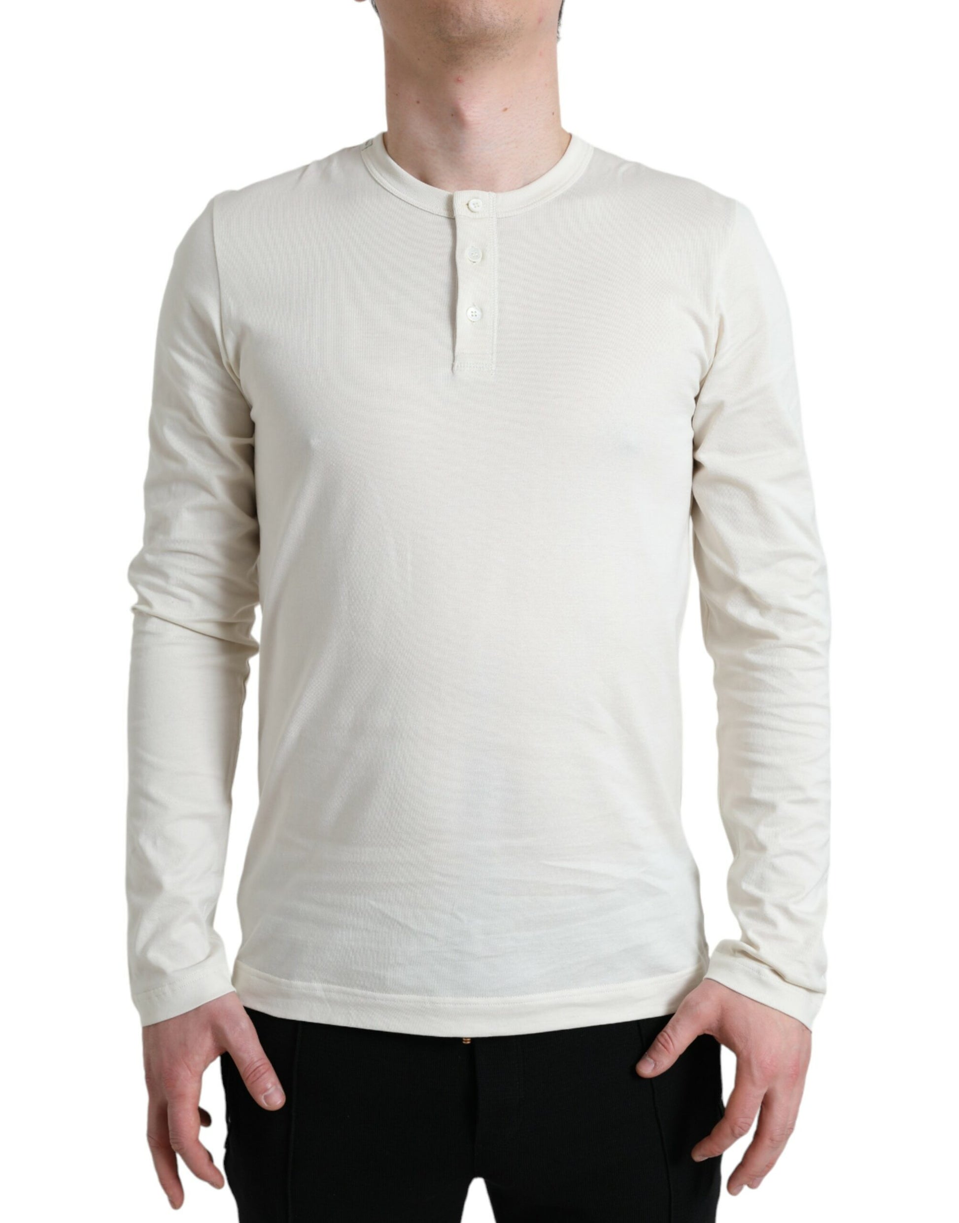 Dolce & Gabbana Off White Cotton Henley Pullover Sweater Dolce & Gabbana