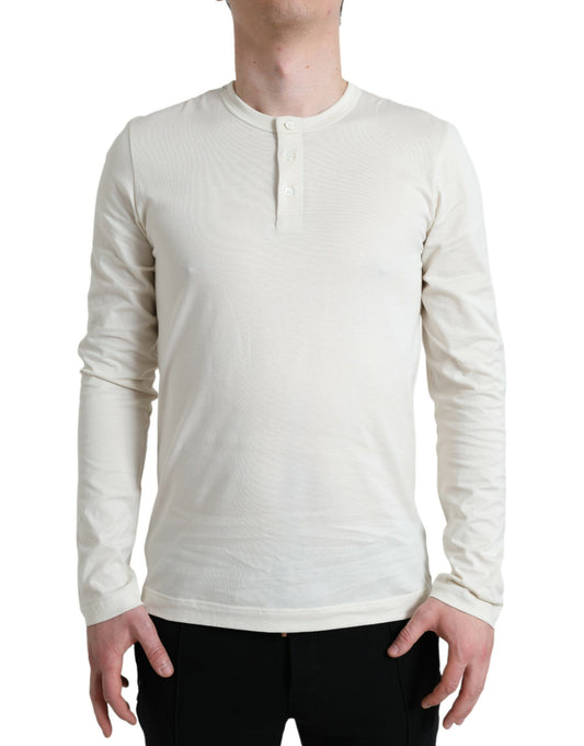 Dolce & Gabbana Off White Cotton Henley Pullover Sweater Dolce & Gabbana