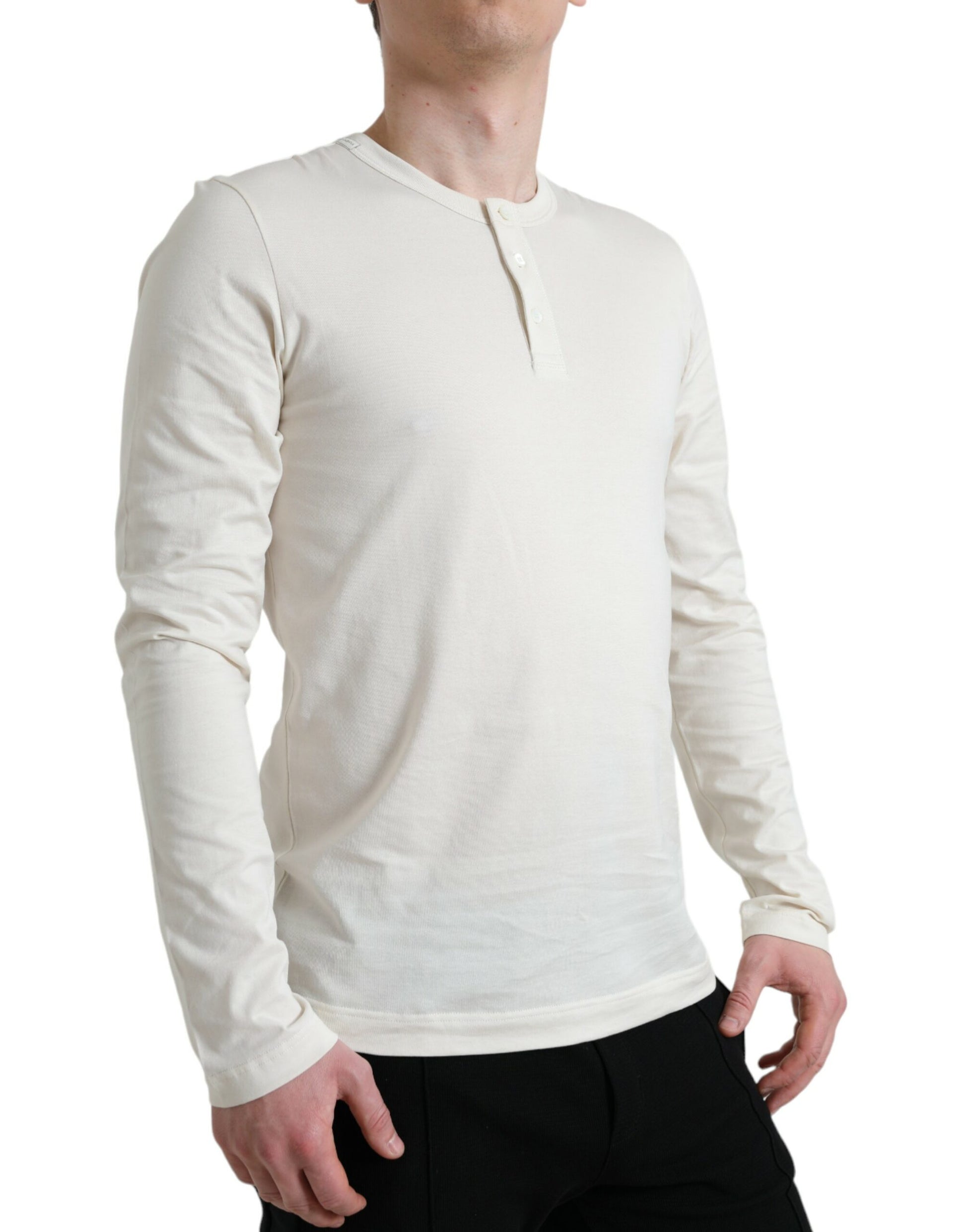 Dolce & Gabbana Off White Cotton Henley Pullover Sweater Dolce & Gabbana