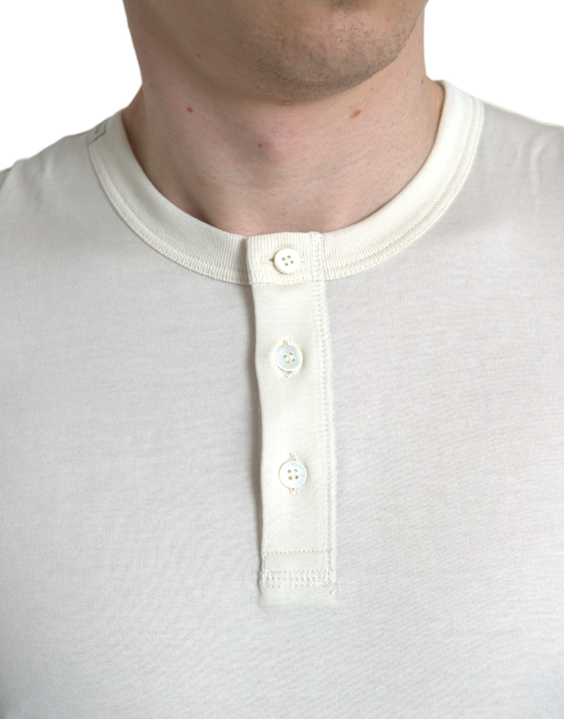 Dolce & Gabbana Off White Cotton Henley Pullover Sweater Dolce & Gabbana