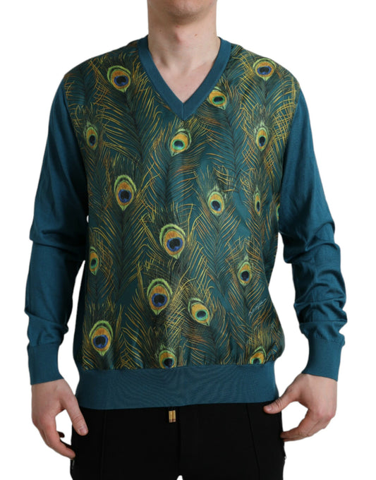 Dolce & Gabbana Green Peacock Feather Pullover Sweater Dolce & Gabbana