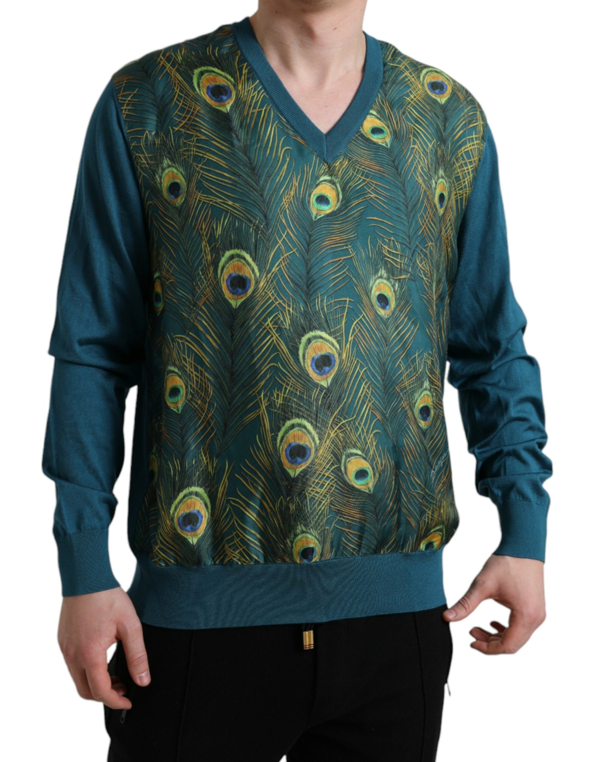 Dolce & Gabbana Green Peacock Feather Pullover Sweater Dolce & Gabbana