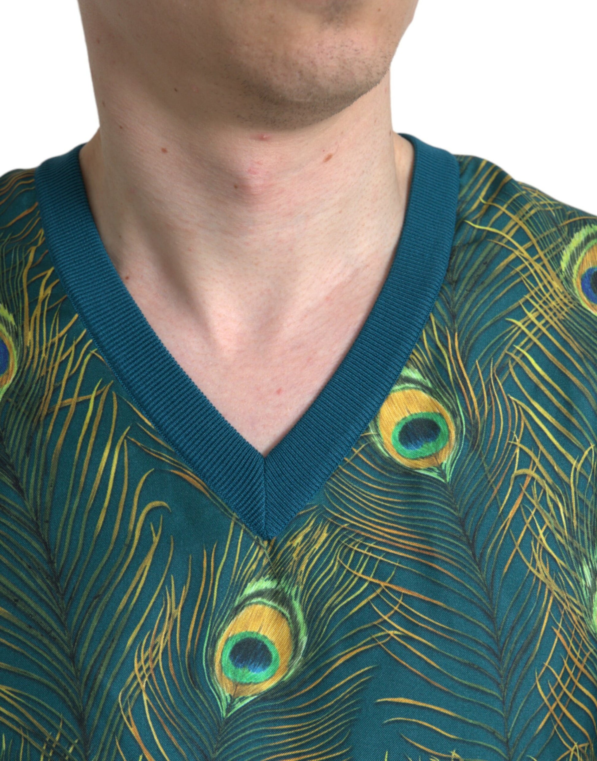 Dolce & Gabbana Green Peacock Feather Pullover Sweater Dolce & Gabbana