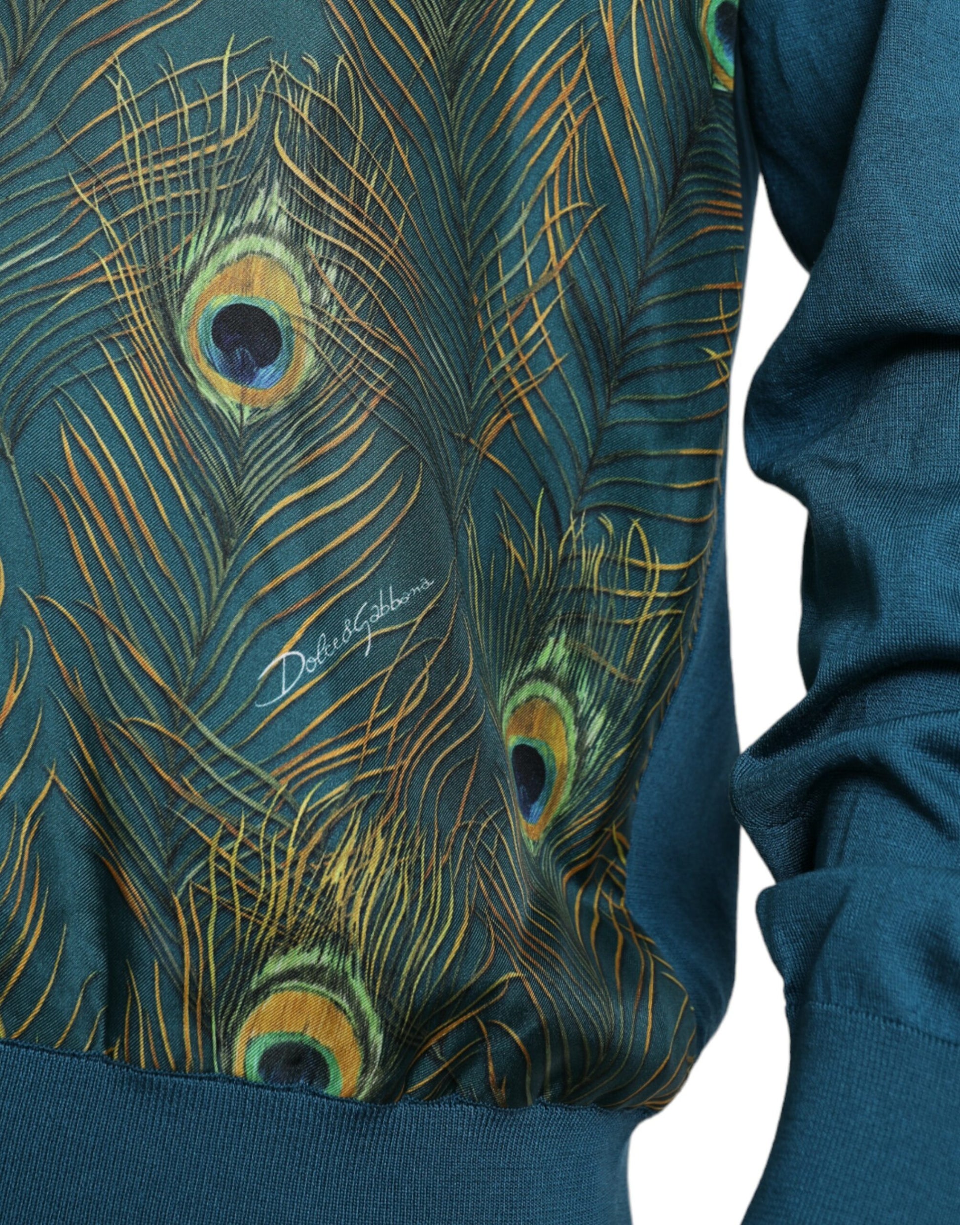 Dolce & Gabbana Green Peacock Feather Pullover Sweater Dolce & Gabbana